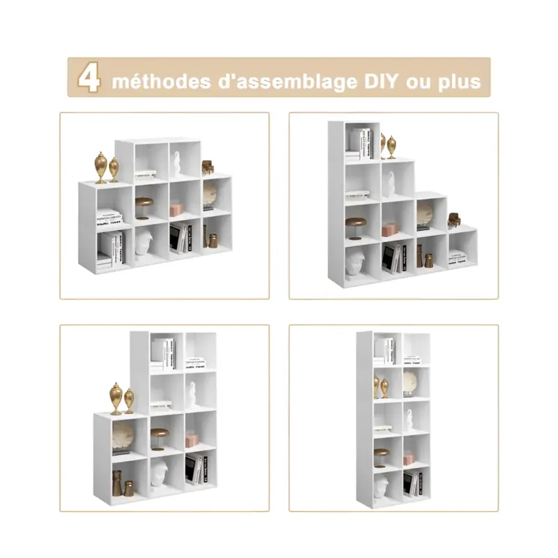 Bibliothèque à 10 Compartiments Cubiques, Étagère avec Casiers