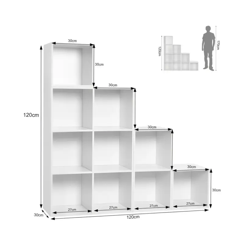 Bibliothèque à 10 Compartiments Cubiques, Étagère avec Casiers