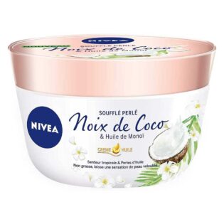 61bWdlkSMNL NIVEA Perlé Soufflé Body Balm 200 ml – 24h hydration with monoi oil and tropical coconut scent.