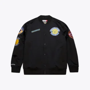 img01-2 Men's Golden State Warriors Black Out Collection Full-Snap Varsity Jacket
