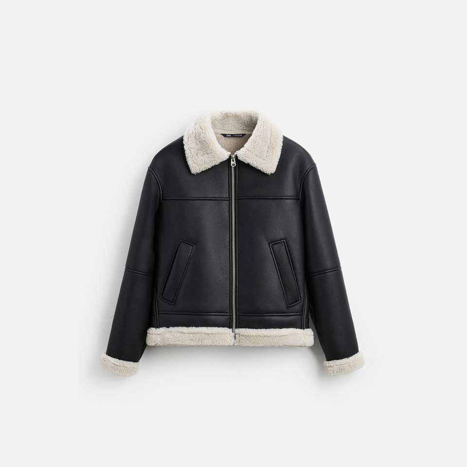 ZARA Relaxed Fit Washed Jacket with Faux Shearling Lining – Men's