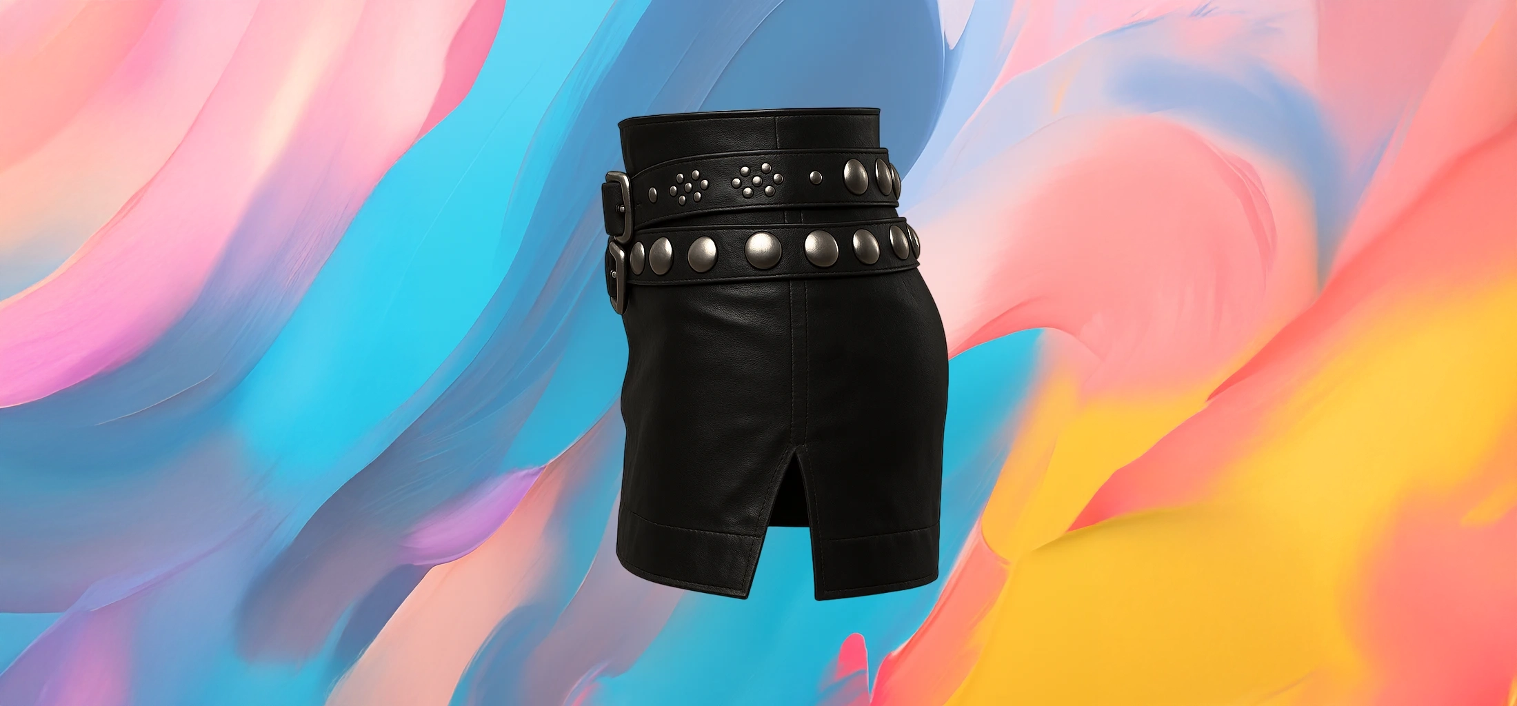 The25x Black Studded Leather Skirt - Image 3