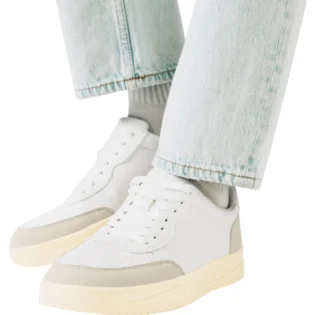 Men’s White Low-Top Sneakers with Beige Suede Accents