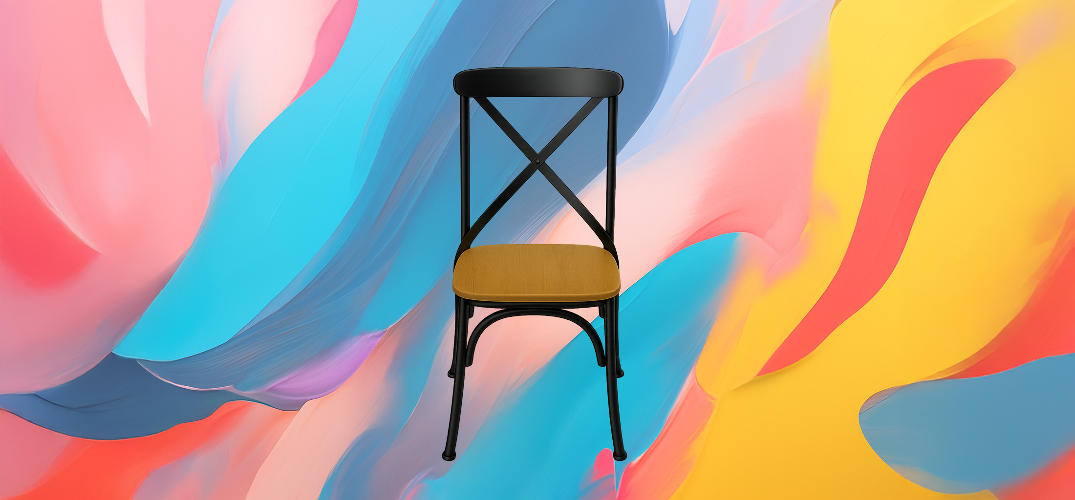 The 25x - Vintage Solid Wood Dining Chair – Cross Design with Iron Backrest - Image 2