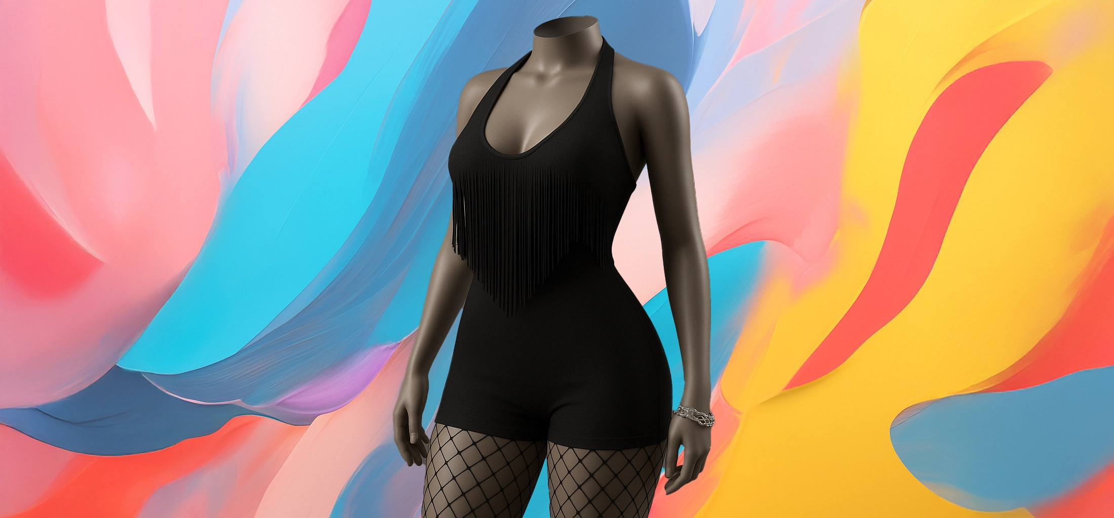 The 25x Black Fringe Halter Romper - Image 2