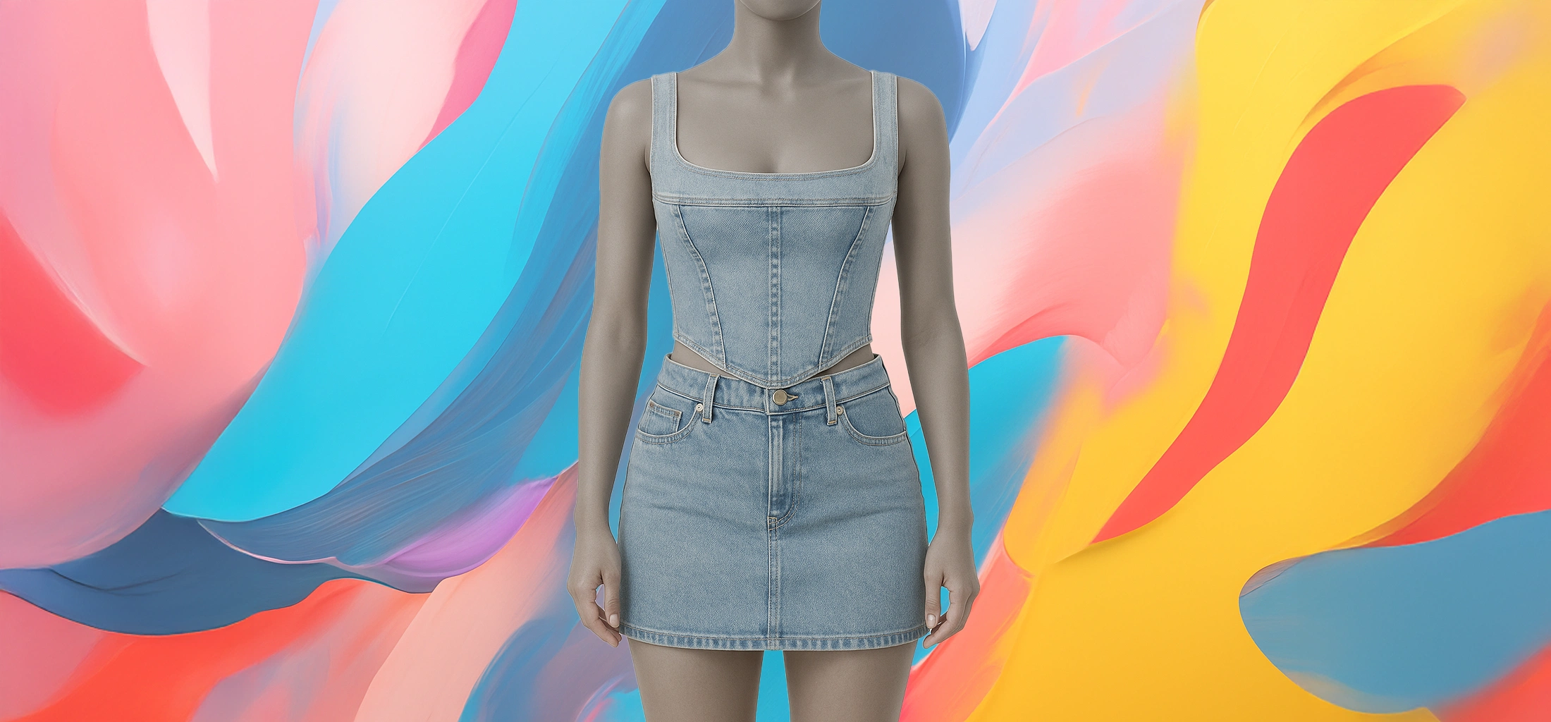 The 25x - Square Neck Denim Crop Tank Top - Image 2
