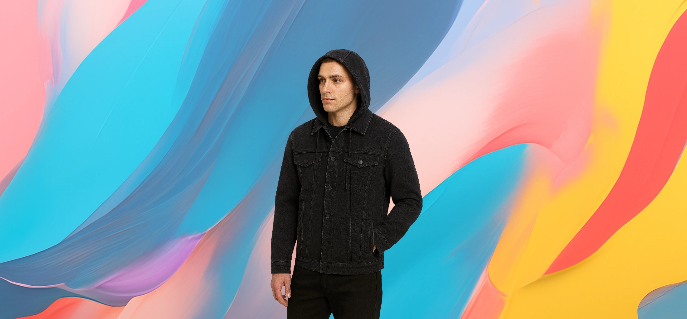 The 25X Black denim jacket with hood - Image 3
