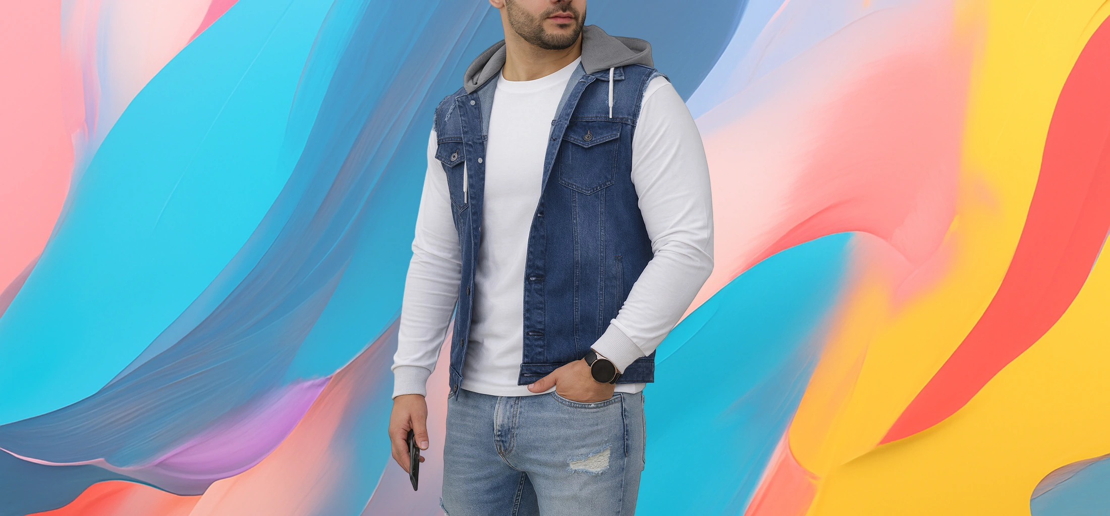 The 25x – Casual Denim Hooded Vest - Image 4