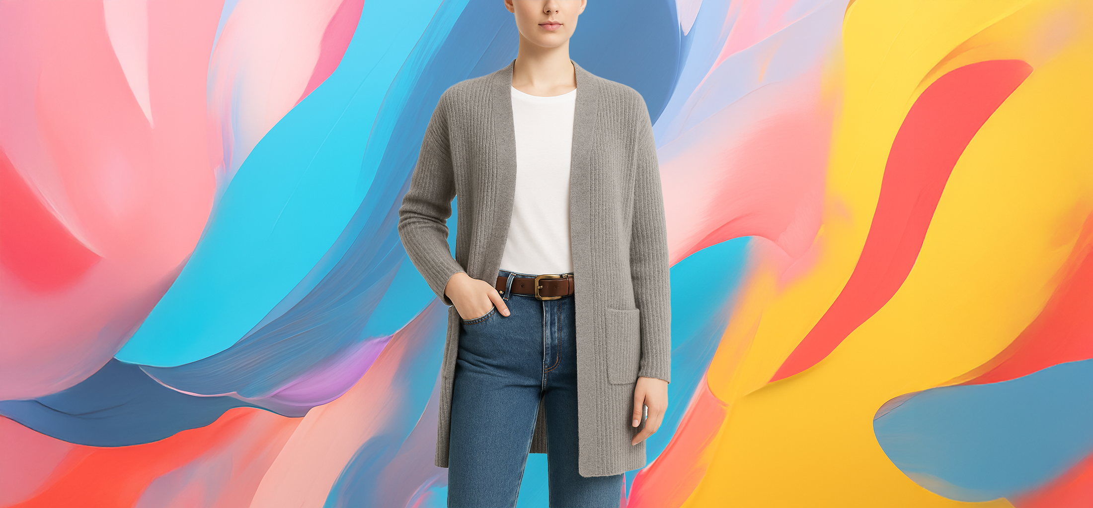 The25x Light Grey Oversized Knit Cardigan - Image 5