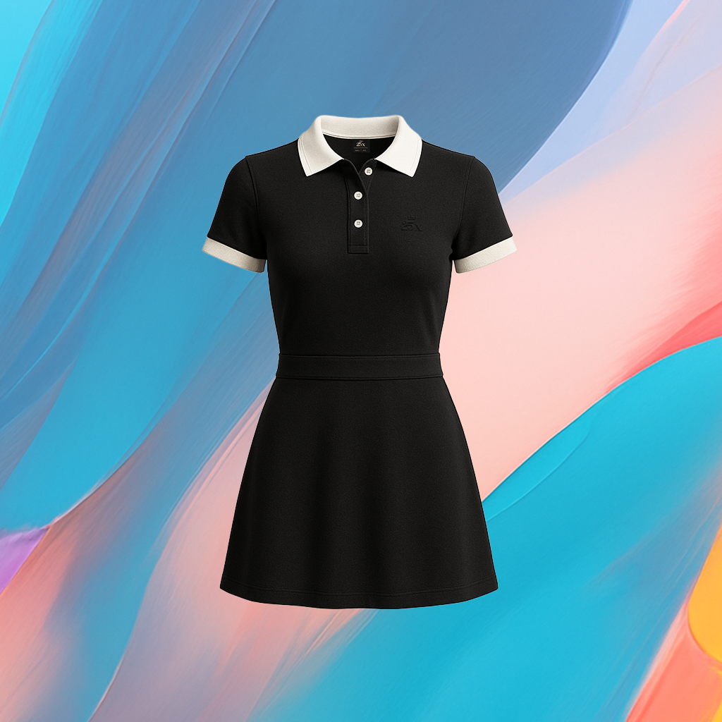 The25x Black Contrast Collar Polo Dress
