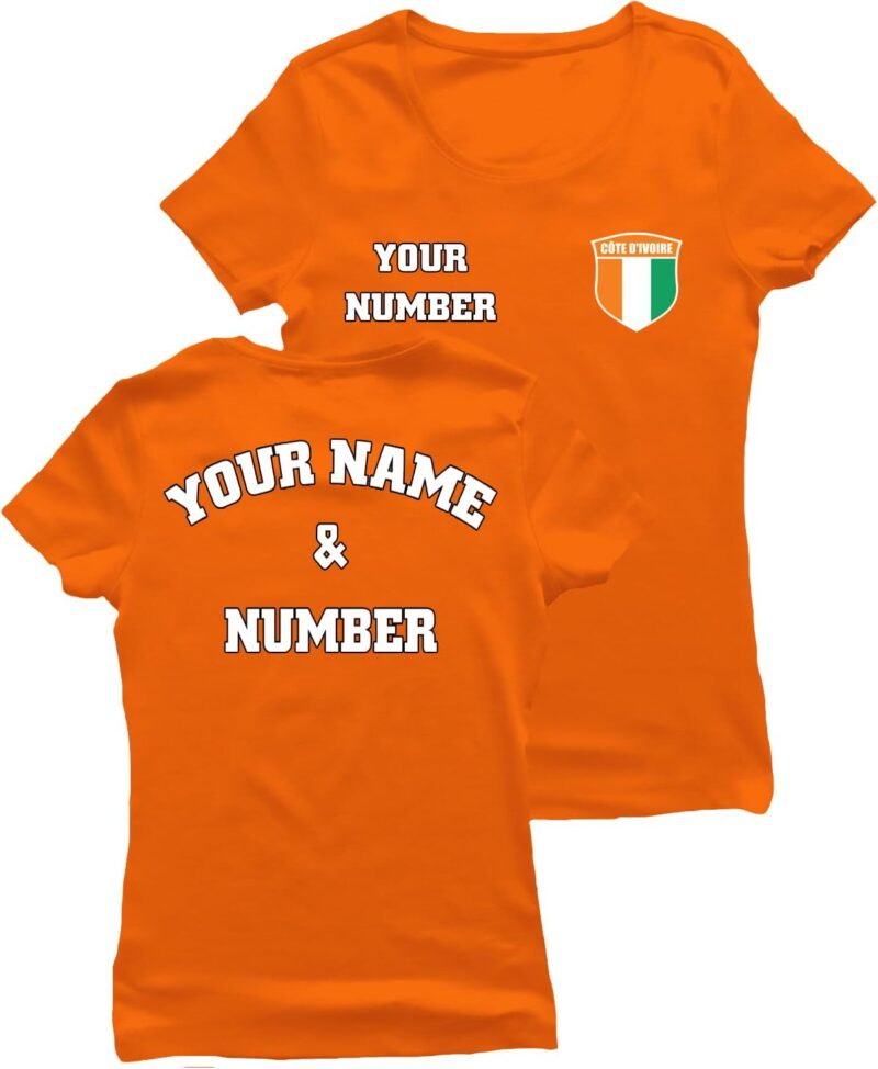 T-Shirt Femme Personnalisé Maillot de Foot | Haut de Sport Femme avec Votre Nom et Numéro | Côte D'Ivoire Football 2026