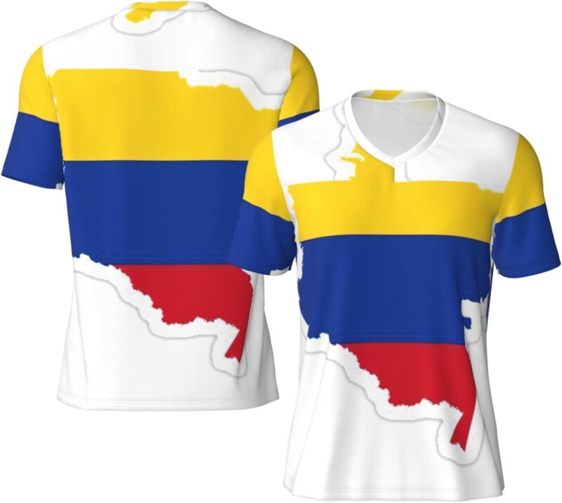 Maillot de football athlétique pour homme, motif carte du drapeau de la Colombie, vêtement de sport respirant à séchage rapide pour les matchs d'entraînement de printemps