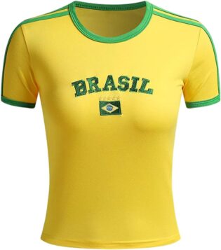 61VTnBKv44L._AC_SL1500_.jpg Maillot de Football Brésil pour Femme Mode Streetwear T-Shirt pour Les Fans de Sport Séchage Rapide Respirant Graphique à Manches Courtes Plusieurs modéle Disponible Equipement Football