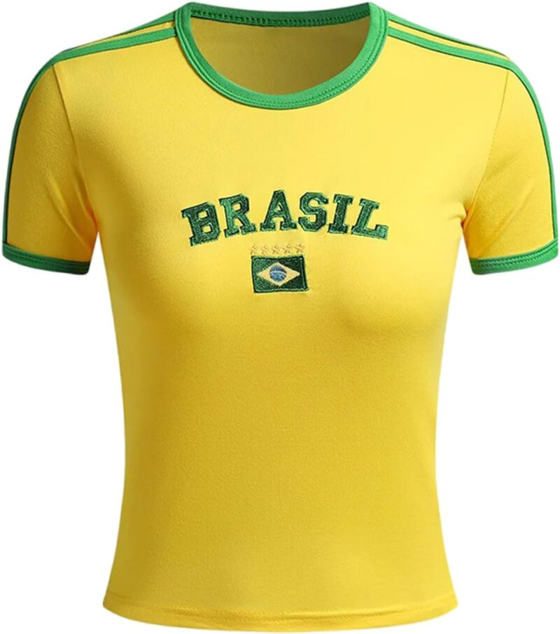 Maillot de Football Brésil pour Femme Mode Streetwear T-Shirt pour Les Fans de Sport Séchage Rapide Respirant Graphique à Manches Courtes Plusieurs modéle Disponible Equipement Football