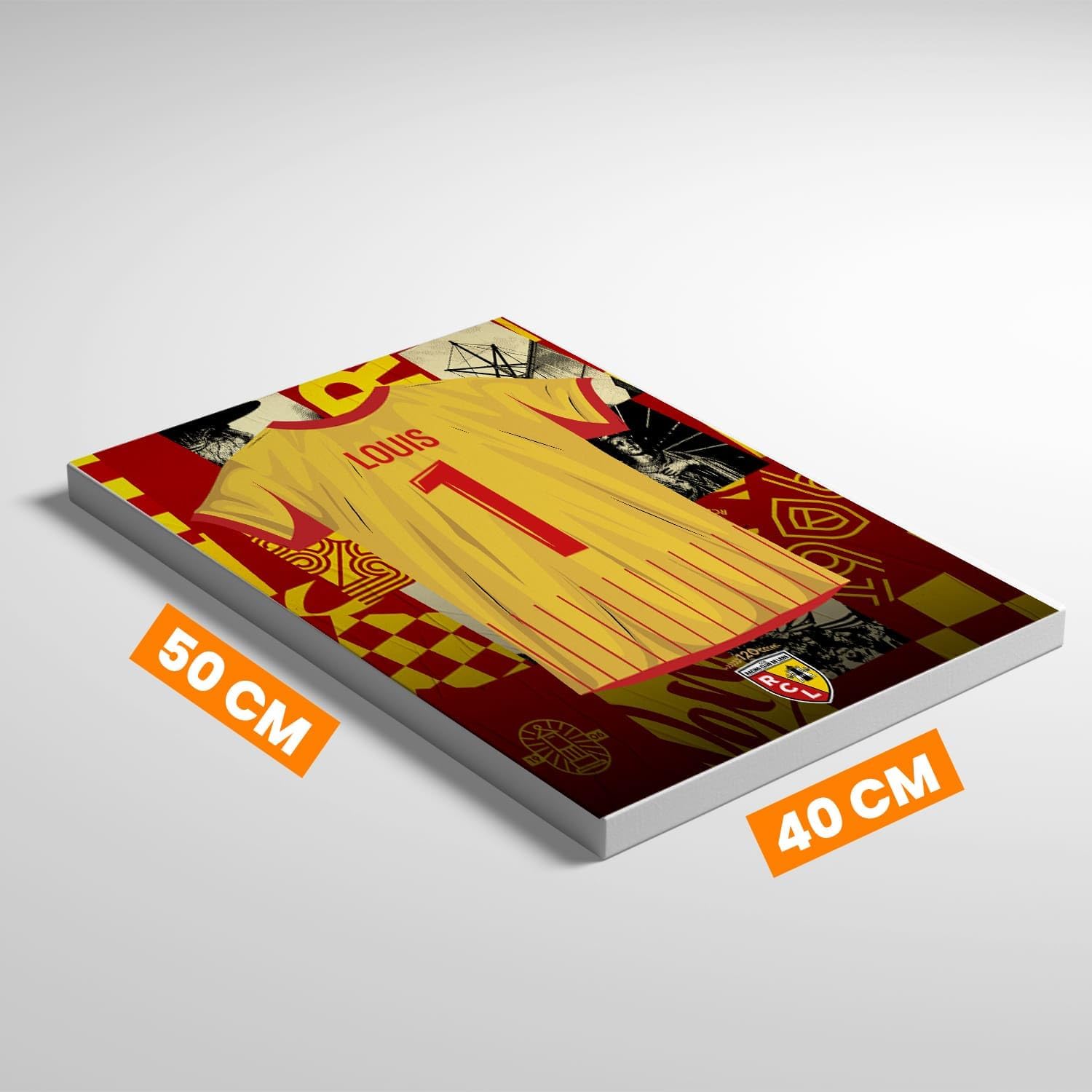 Toile Personnalisable Maillot RC Lens – 50x40 cm | Prénom & Numéro au Choix | Produit Sous Licence Officielle | Cadeau Supporter Racing Club de Lens | Décoration Murale Foot – Fabriqué en France - Image 3