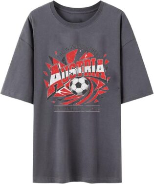 T-shirt à col rond pour homme - Drapeau de l'Autriche - Léger - Vêtements de supporter - Maillot de football tendance - Respirant - Classique - Uni - Streetwear