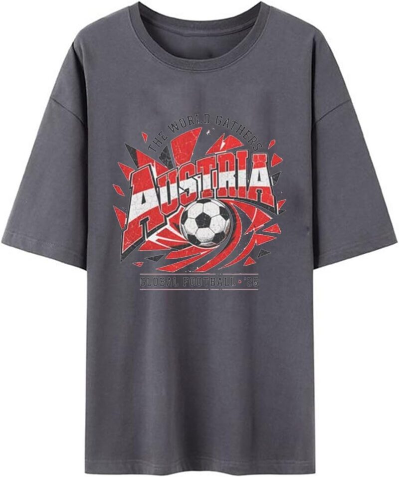 T-shirt à col rond pour homme - Drapeau de l'Autriche - Léger - Vêtements de supporter - Maillot de football tendance - Respirant - Classique - Uni - Streetwear