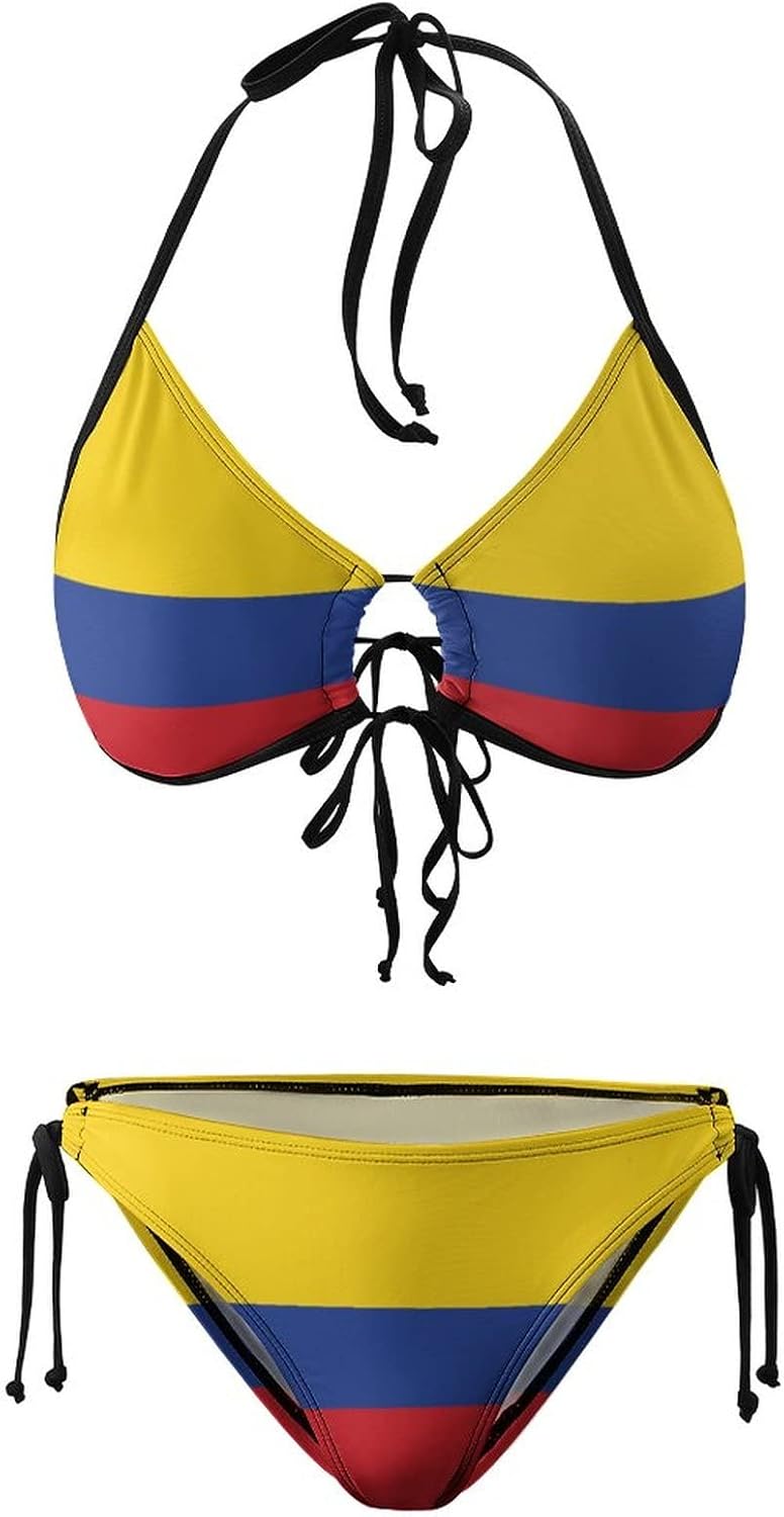 Maillot de bain deux pièces motif drapeau haïtien pour l'été, dos nu, rembourré, haut à nouer, triangle - Image 3