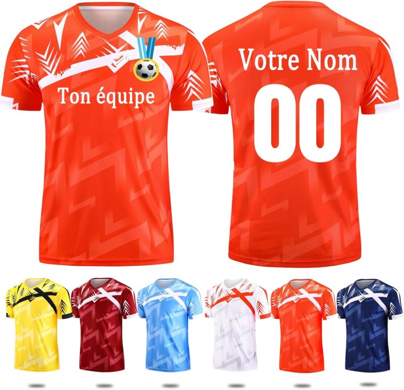 Maillot de Foot Personnalisé T Shirt Foot Enfant Adulte Maillot Football Personnalisé avec Le Numéro du Nom