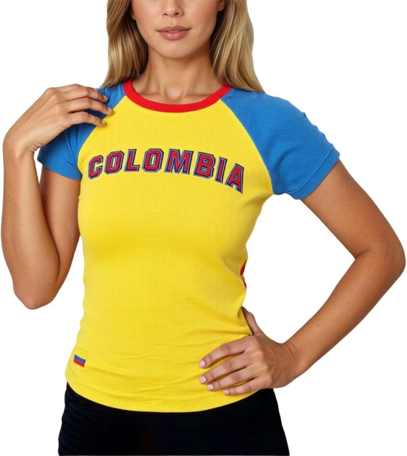 Generisch T-shirt pour femme Coupe du monde de football Colombie Impression graphique Y2K Haut maillot de football pour fans Hauts d'été Chemise à manches courtes T-shirt tendance Streetwear Hauts de