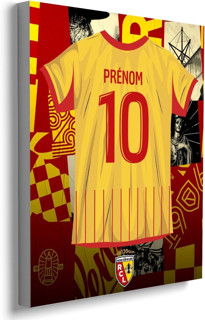 Toile Personnalisable Maillot RC Lens – 50x40 cm | Prénom & Numéro au Choix | Produit Sous Licence Officielle | Cadeau Supporter Racing Club de Lens | Décoration Murale Foot – Fabriqué en France