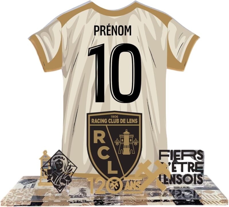 Kit Maillot Personnalisable RC Lens – Nom & Numéro au Choix | Produit sous Licence Officielle – Édition 120 Ans | Cadeau Supporter Sang & Or | Décoration Supporters – Fabriqué en France