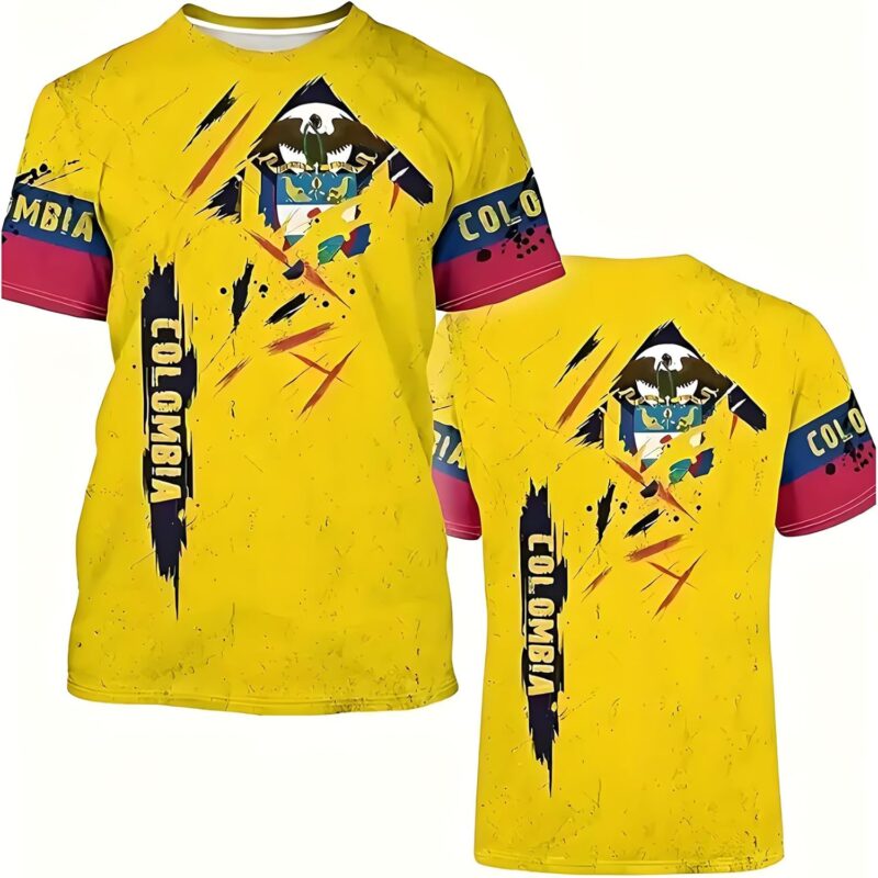 T-shirt de football Colombie 2026 - Motif drapeau national - Impression 3D - Respirant - Séchage rapide - Décontracté - Pour homme, femme, adolescent et enfant