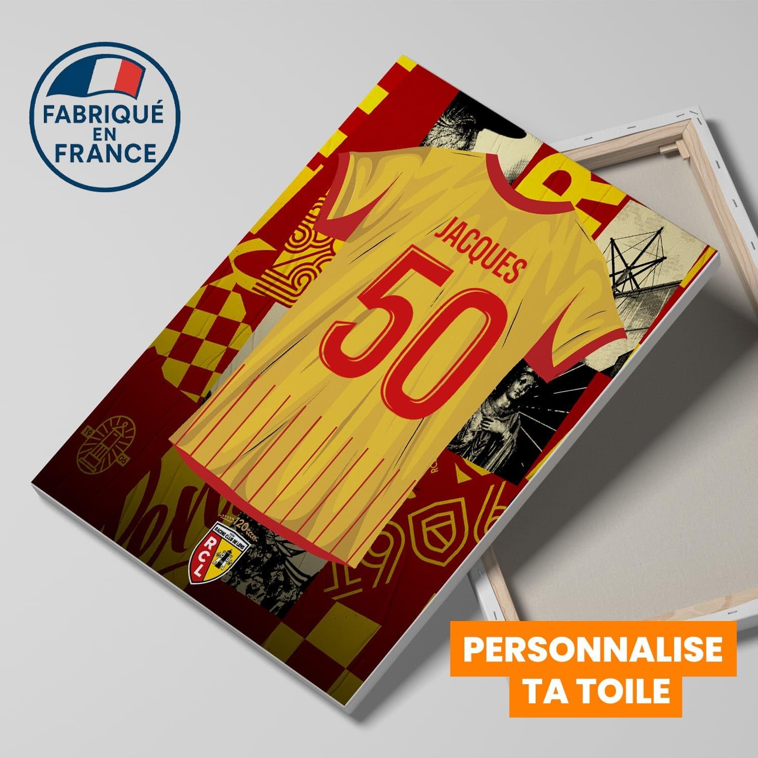 Toile Personnalisable Maillot RC Lens – 50x40 cm | Prénom & Numéro au Choix | Produit Sous Licence Officielle | Cadeau Supporter Racing Club de Lens | Décoration Murale Foot – Fabriqué en France - Image 4