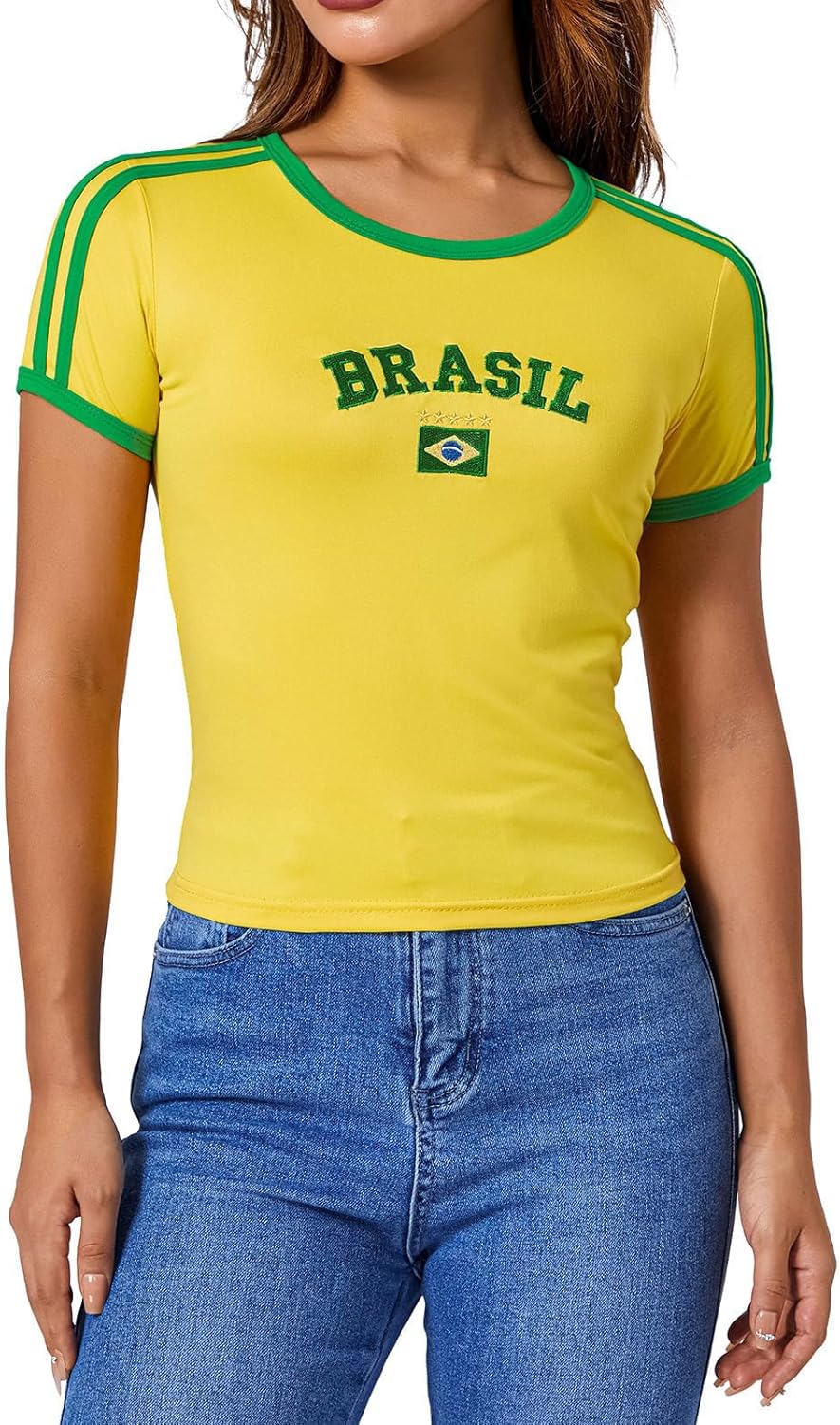 Maillot de Football Brésil pour Femme Mode Streetwear T-Shirt pour Les Fans de Sport Séchage Rapide Respirant Graphique à Manches Courtes Plusieurs modéle Disponible Equipement Football - Image 3