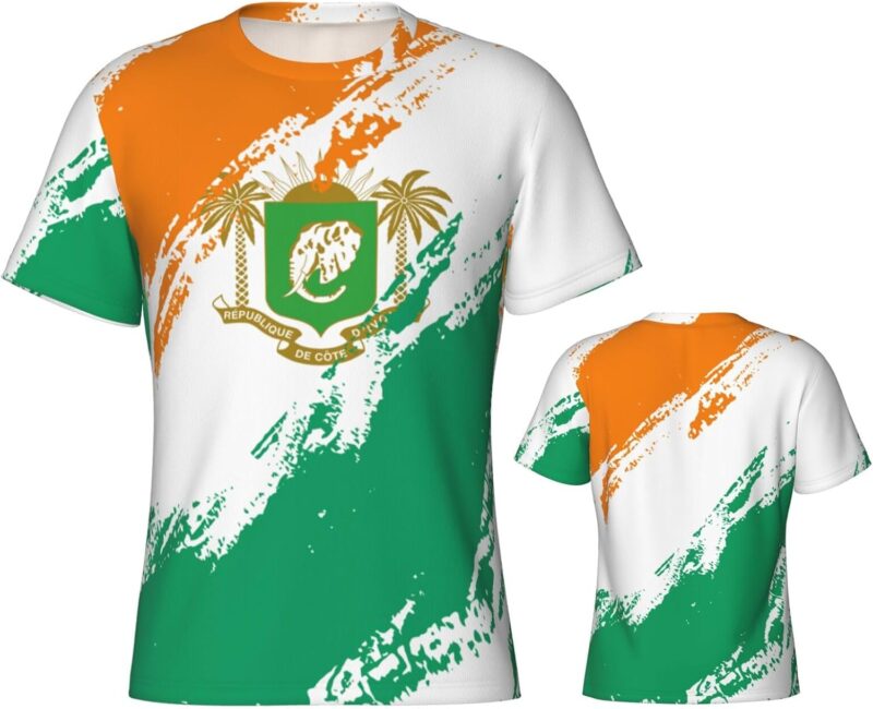 Drapeau De La Côte D'Ivoire Sportswear T-Shirt De Sport Manches Courtes T-Shirt Respirant Tee Shirt pour Running Fitness Pêche