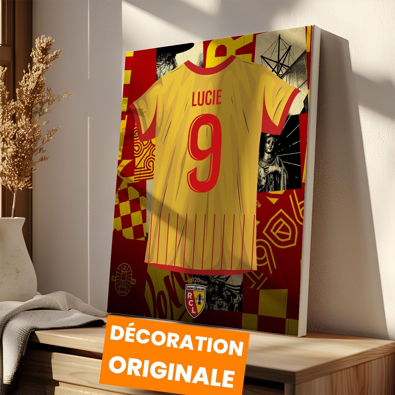 Toile Personnalisable Maillot RC Lens – 50x40 cm | Prénom & Numéro au Choix | Produit Sous Licence Officielle | Cadeau Supporter Racing Club de Lens | Décoration Murale Foot – Fabriqué en France - Image 2