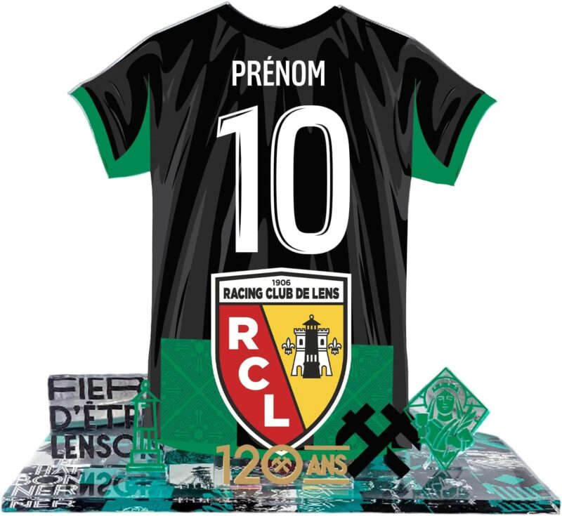 Kit Maillot Personnalisable RC Lens – Nom & Numéro au Choix | Produit sous Licence Officielle – Édition 120 Ans | Cadeau Supporter Sang & Or | Décoration Supporters – Fabriqué en France