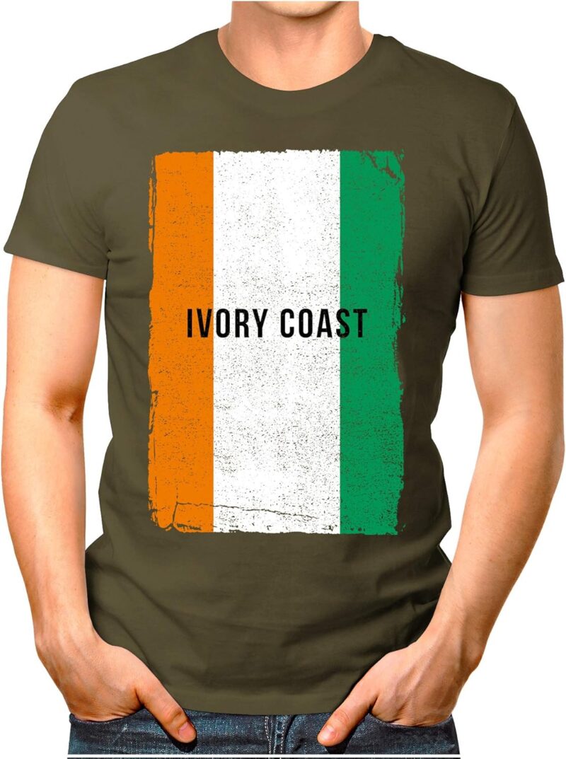 OM3 T-shirt pour homme - Drapeau de la Côte Ivoire - Vintage - Drapeau de football - Maillot de sport - Tailles S à 4XL
