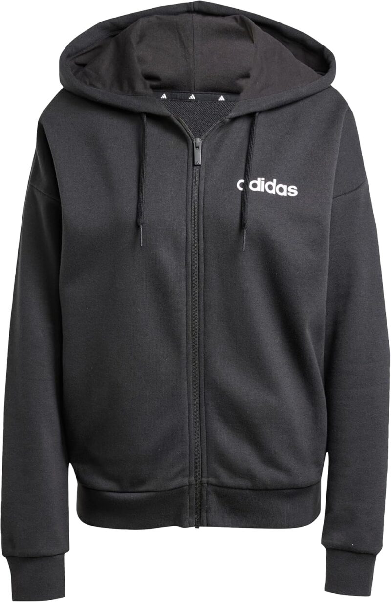 adidas Women's Veste à Capuche entièrement zippée French Terrys Essentials Linear (Grandes Tailles)