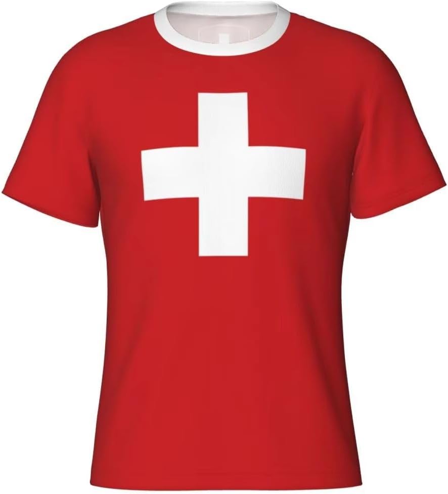Drapeau Suisse T-Shirt de Sport pour Homme, Fête Nationale Tee Shirt pour Fitness Respirant et Séchage Rapide Athlétique Hauts à Manches Courtes de Entraînement pour Sports Courir Gym - Image 4