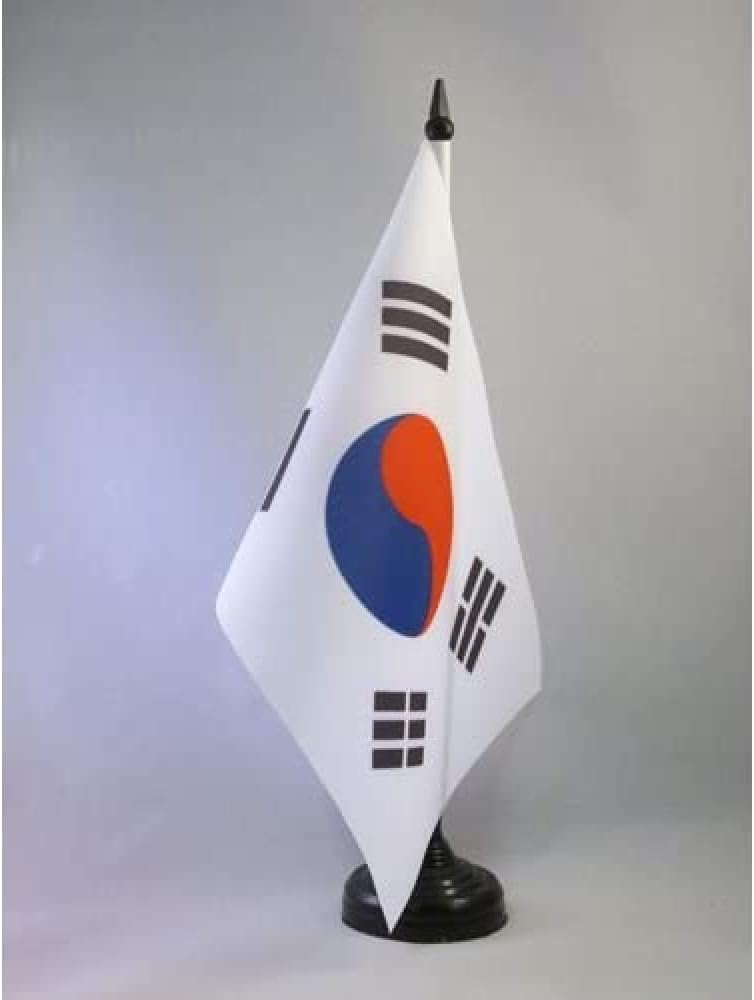 AZ FLAG - Drapeau De Table Corée du Sud 21x14 cm - Petit Drapeau Coréen De Bureau 100% Polyester Avec Hampe De 25cm Et Socle En Plastique Noir - Image 2