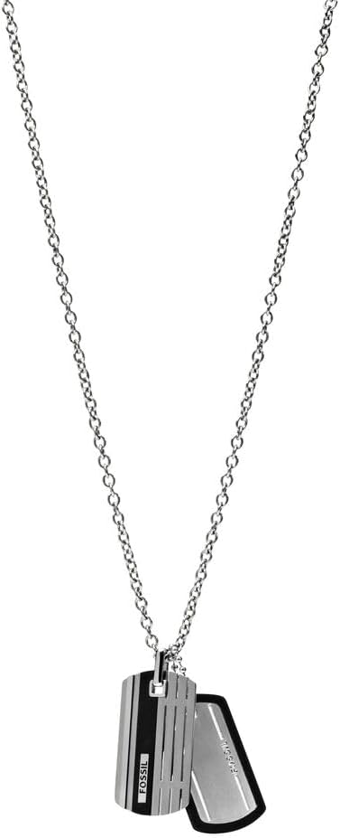 FOSSIL Collier Pour Homme Vintage Casual, L : 609.6mm + 50.8mm L : 14.2mm Collier En Acier Inoxydable Argenté, JF03996040