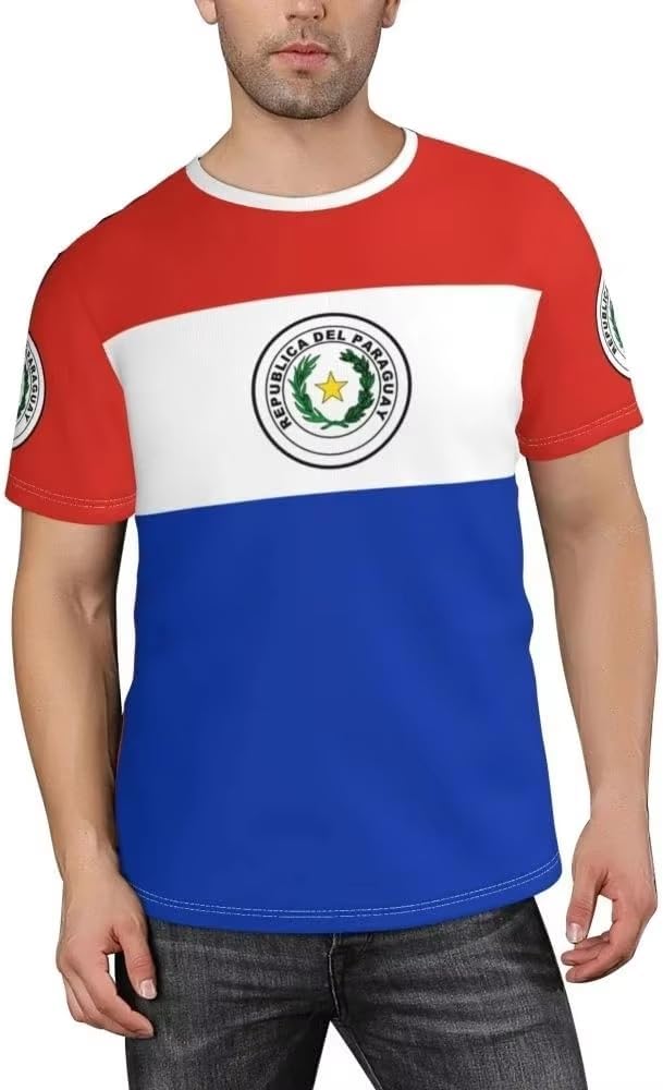 Drapeau du Paraguay Maillot de Football pour Homme Événements Sportifs Maillot de Sport T-Shirts à Manches Courtes Haut Tee Shirt Ete Respirant, Tops de Sport Fan pour Supporter de Match Foot - Image 2