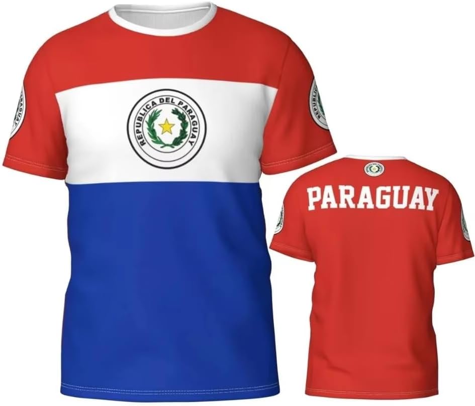 Drapeau du Paraguay Maillot de Football pour Homme Événements Sportifs Maillot de Sport T-Shirts à Manches Courtes Haut Tee Shirt Ete Respirant, Tops de Sport Fan pour Supporter de Match Foot