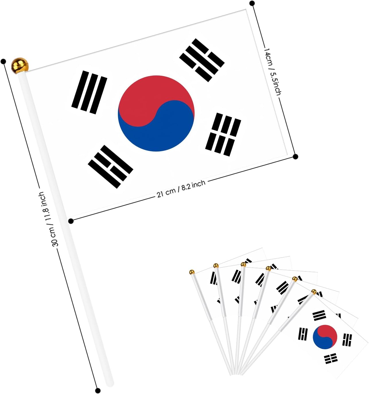 AhfuLife Petit Drapeau Corée du Sud - 15Pcs Mini Drapeaux Coréen avec Poteau Solide Blanc de 30cm pour Décoration Jardin Bar, Coupe du Monde, Célébration Fête Nationale - Image 2