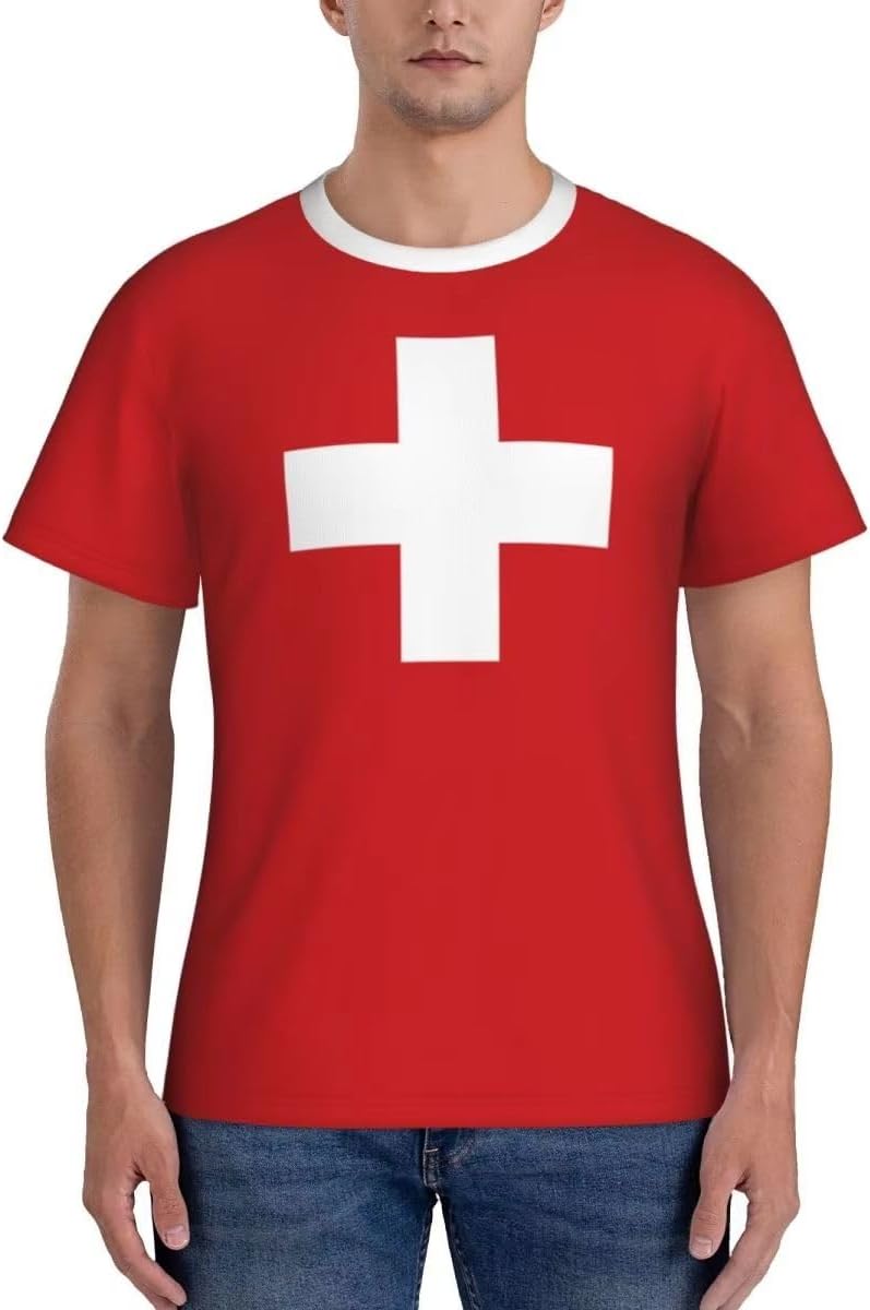 Drapeau Suisse T-Shirt de Sport pour Homme, Fête Nationale Tee Shirt pour Fitness Respirant et Séchage Rapide Athlétique Hauts à Manches Courtes de Entraînement pour Sports Courir Gym - Image 2