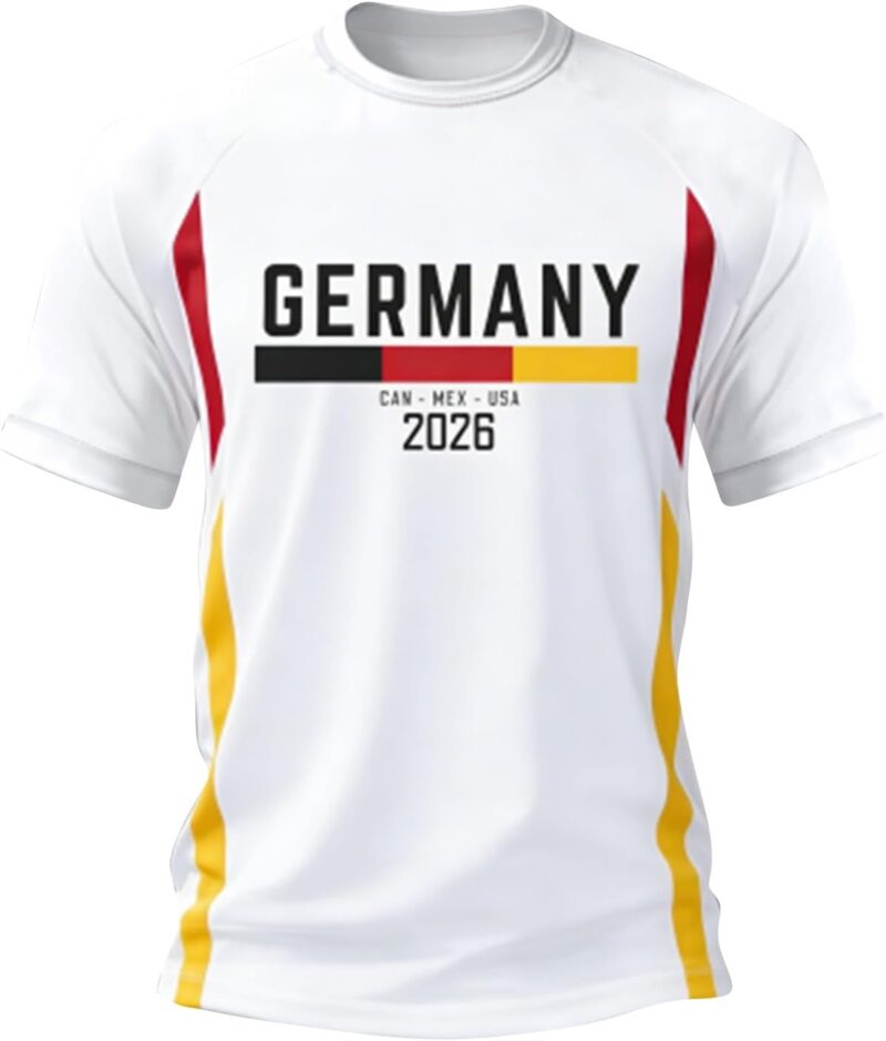 Maillot Coupe du Monde d'Allemagne Tee Shirt Homme Manche Courte en Coton Imprime Patriotique Confortable Respirant Maillot de Foot Léger Adapté aux Matches et Sorties Estivales