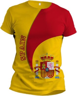 51PLEyKwF6L._AC_SL1500_.jpg T-Shirts à Manches Courtes Femme Imprimé Spain et Blason Espagnol, Maillot de Foot Ete, T Shirt pour Supporter de Match Football Célébration Patriotique, Haut Tee Shirt Rouge et Jaune, Tops de Sport