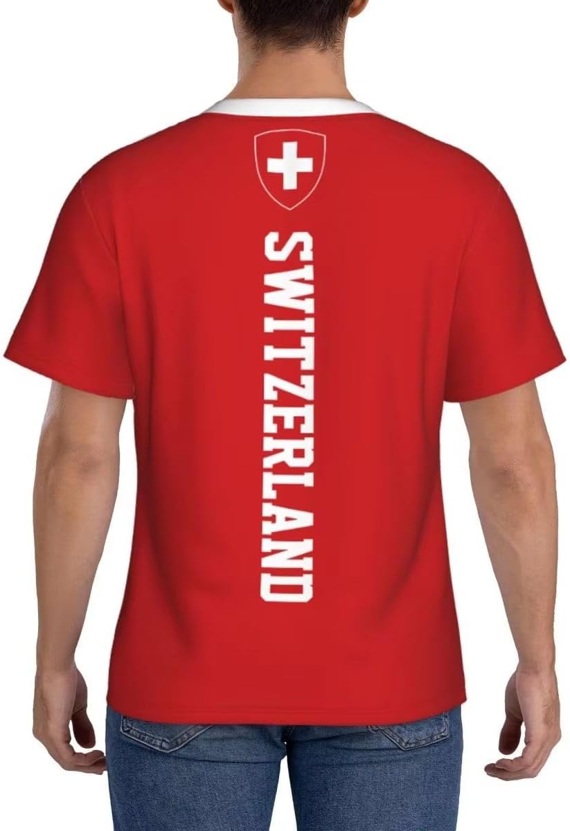 Drapeau Suisse T-Shirt de Sport pour Homme, Fête Nationale Tee Shirt pour Fitness Respirant et Séchage Rapide Athlétique Hauts à Manches Courtes de Entraînement pour Sports Courir Gym - Image 3