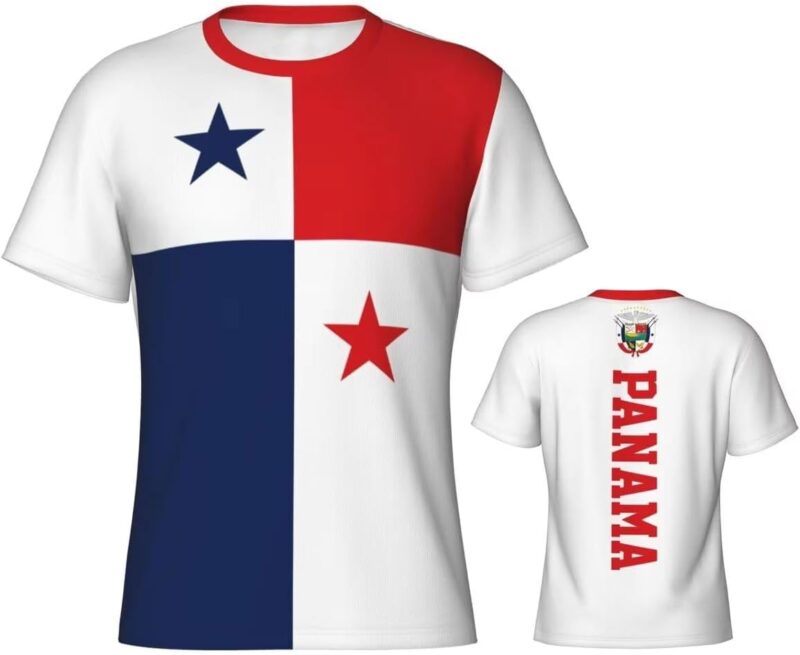 Tee Shirt Homme Manche Courte Maillot De Foot Imprimé Drapeau du Panama Étoiles Bicolores Boutique du Supporter T Shirt Sport Crewneck Respirant T-Shirt Unisexe Maille Cadeau Homme