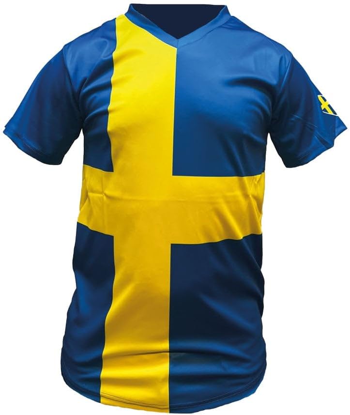 T-Shirt Drapeau Suède Homme – Maillot Sport Col V Suédois en Polyester Léger | Tee-Shirt Manche Courte Supporter pour Football, Événements et Été