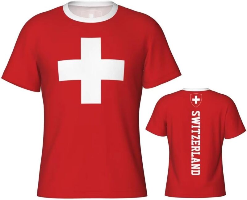 Drapeau Suisse T-Shirt de Sport pour Homme, Fête Nationale Tee Shirt pour Fitness Respirant et Séchage Rapide Athlétique Hauts à Manches Courtes de Entraînement pour Sports Courir Gym