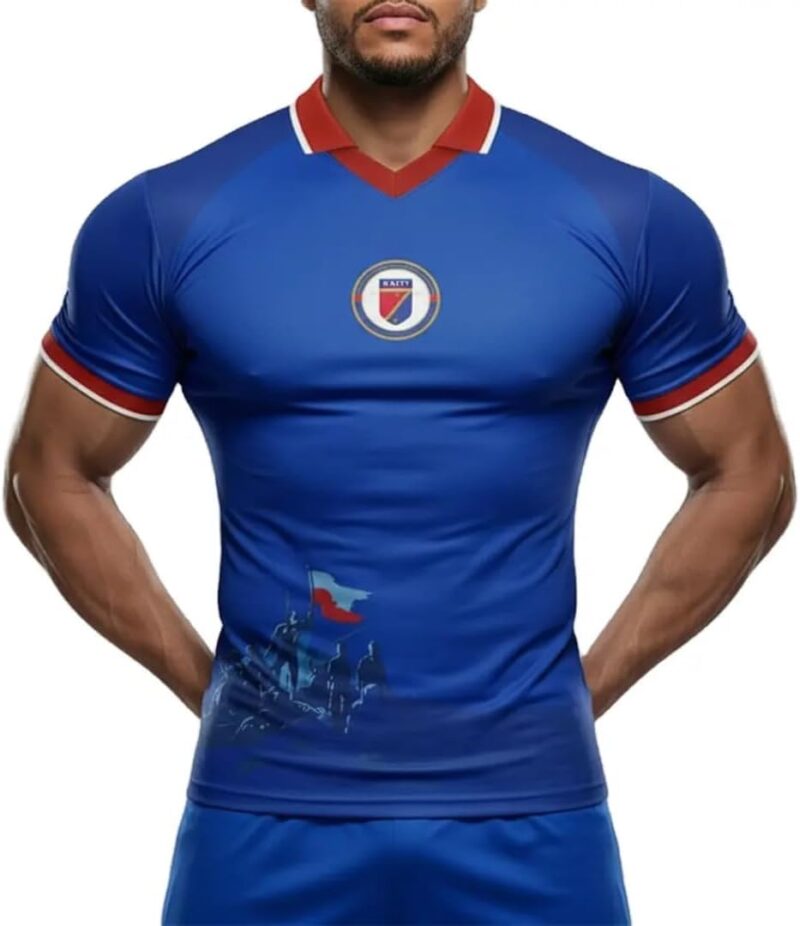 Maillot de Football Haïti Coupe du Monde 2026, Polyester Technique, Manches Courtes, Col Rond, Respirant, Unisexe, Adulte