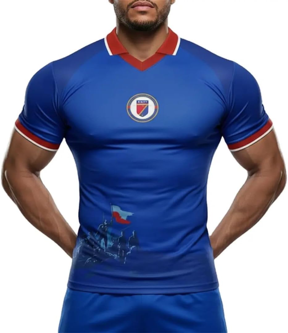 Maillot de Football Haïti Coupe du Monde 2026, Polyester Technique, Manches Courtes, Col Rond, Respirant, Unisexe, Adulte
