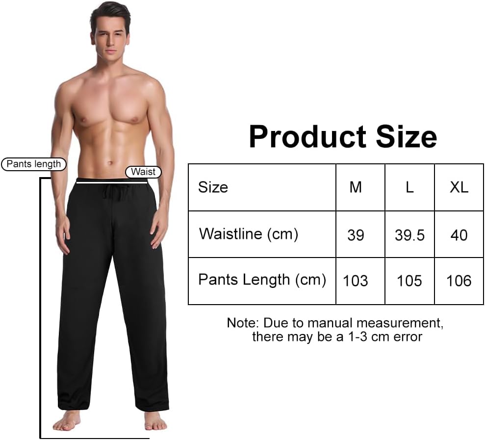 AUYAO Pantalon Pyjama Homme, Vêtements de Nuit et de Détente Maison, Long de Couleur Unie/Treillis avec Cordon de Serrage - Image 2